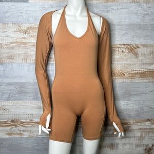 Free People Movement Two Piece Halter short bodysuit with bolero size XS brown